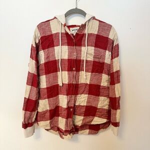 American Eagle Outfitters Red and Cream Plaid Hoodie